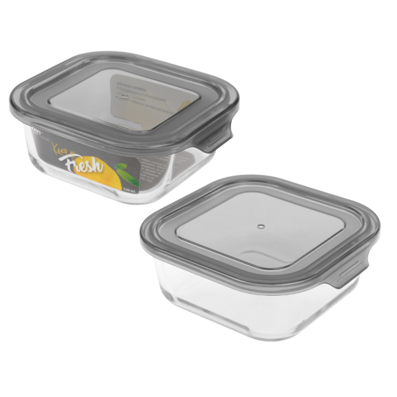 KEEP IT FRESH Pojemnik ze szkła żaroodpornego 520ml (kwadratowy)  61403 wz. GREY