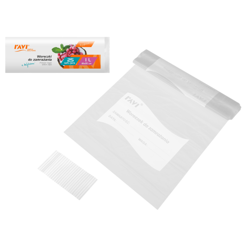 Woreczki do zamrażania z klipsami 1L 18x25cm, 25 szt.  00206