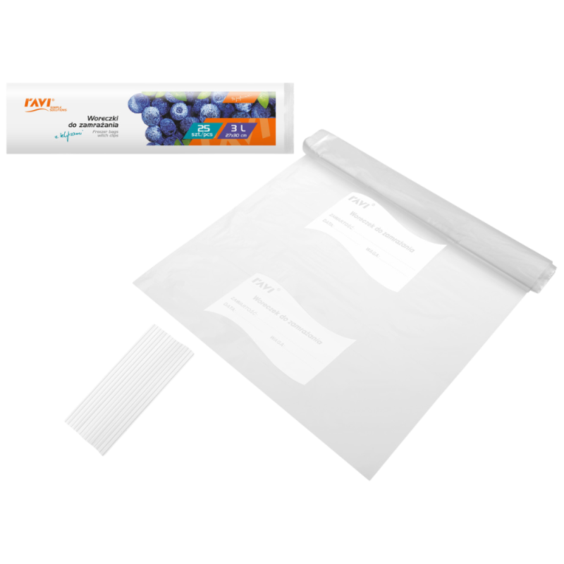 Woreczki do zamrażania z klipsami 3L 27x30cm, 25 szt.  00208