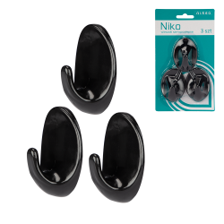 Komplet wieszaków samoprzylepnych plastikowych NIKO 3 sztuki 26258 czarny