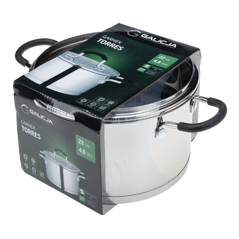 Garnek nierdzewny TORRES 22cm/4,6l 31800