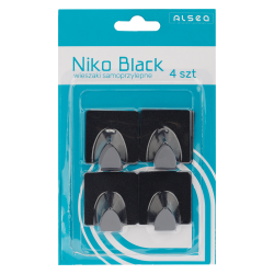 Komplet wieszaków samoprzylepnych kwadratowych NIKO BLACK 4 sztuki 25124