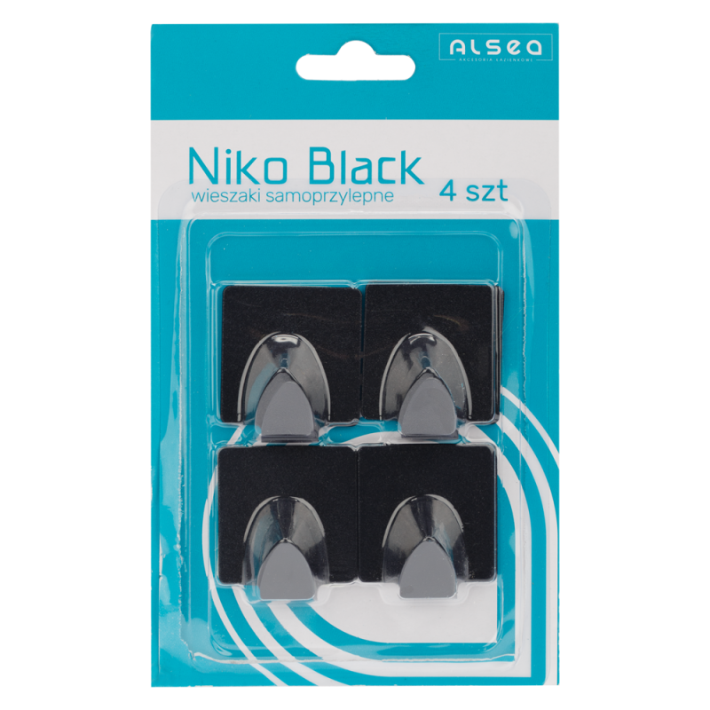 Komplet wieszaków samoprzylepnych kwadratowych NIKO BLACK 4 sztuki 25124