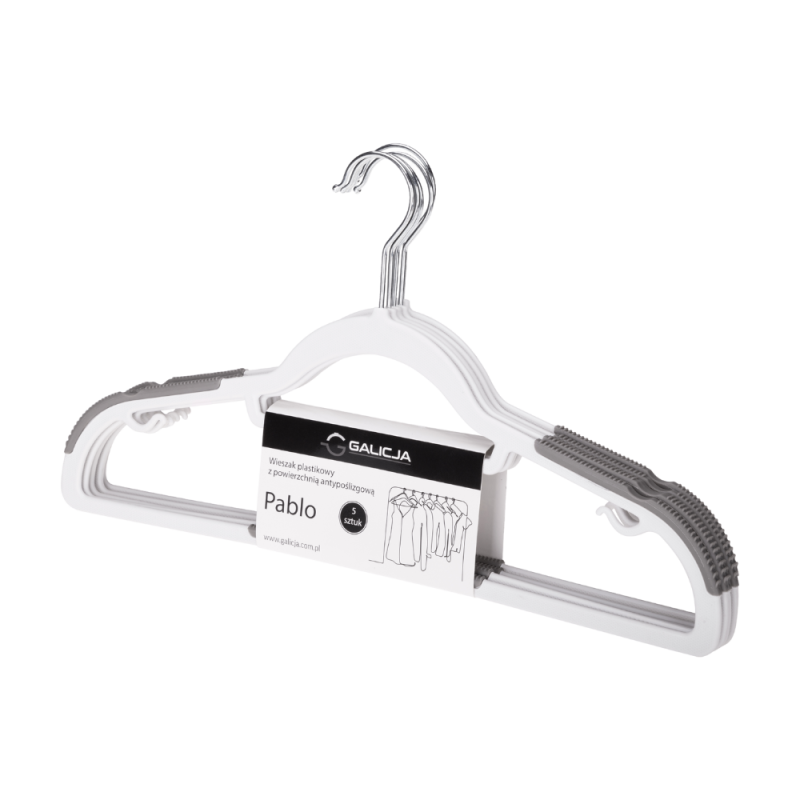 Komplet wieszaków plastikowych z powierzchnią antypoślizgową PABLO 5 sztuk 11963