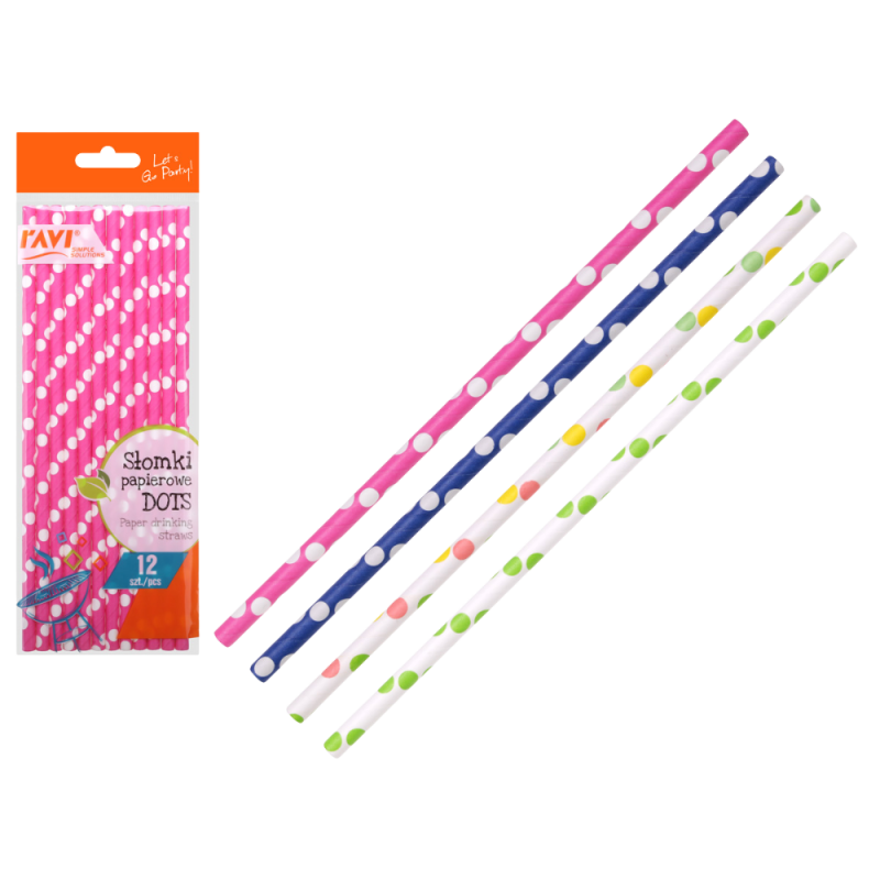 NJB Słomki papierowe DOTS 12szt 20344
