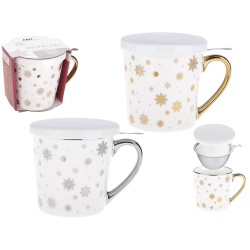 Kubek z zaparzaczem SNOWFLAKE 400 ml z porcelany New Bone 81444