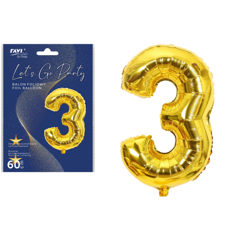 LGP Balon foliowy 60 cm CYFRA 3, 22128 złoty