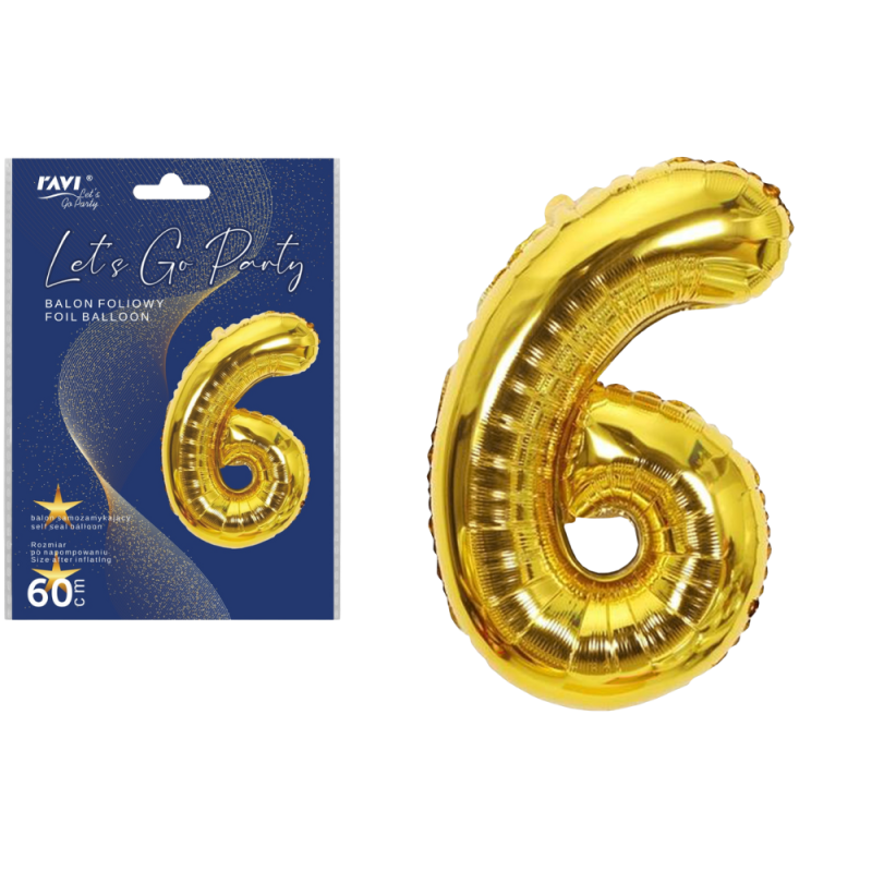 LGP Balon foliowy 60 cm CYFRA 6, 22131 złoty
