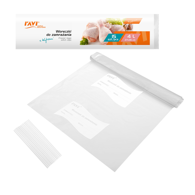 Woreczki do zamrażania z klipsami 4L 27x45cm, 15 szt.  00210