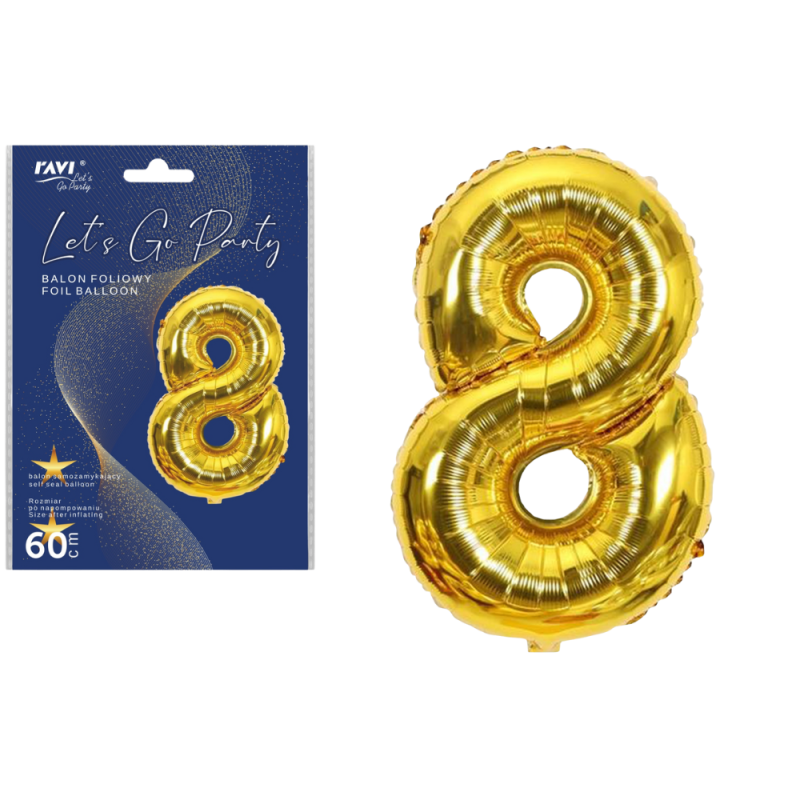 LGP Balon foliowy 60 cm CYFRA 8, 22133 złoty
