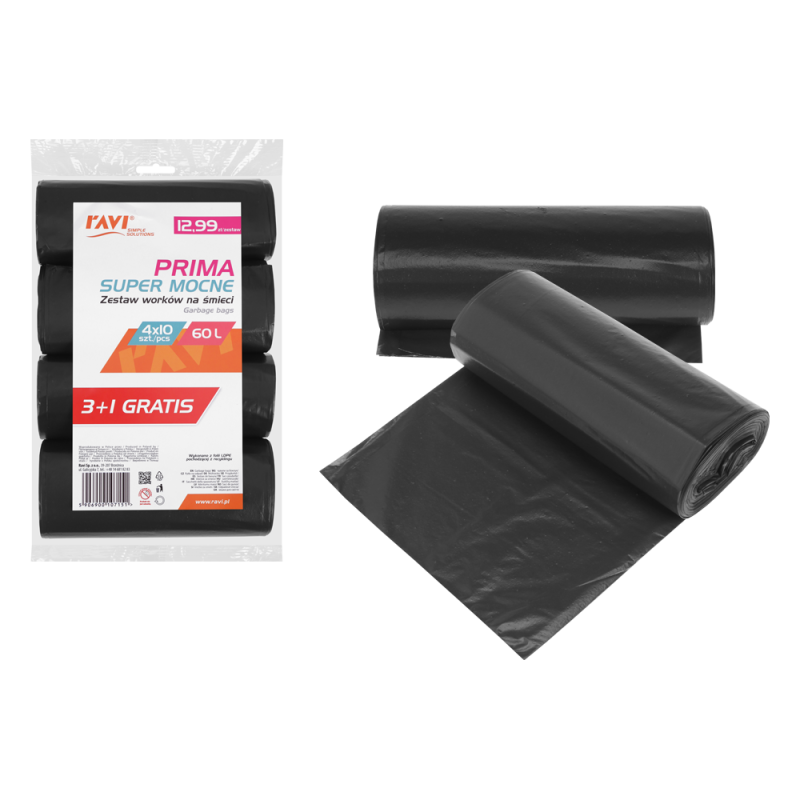WG ZESTAW 4 x Worki na śmieci Prima 60l LDPE, 10 szt. 10715 *