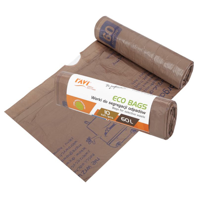Worki Eco Bags z taśmą 60L, 10 szt. brązowe biodegradowalne 00790