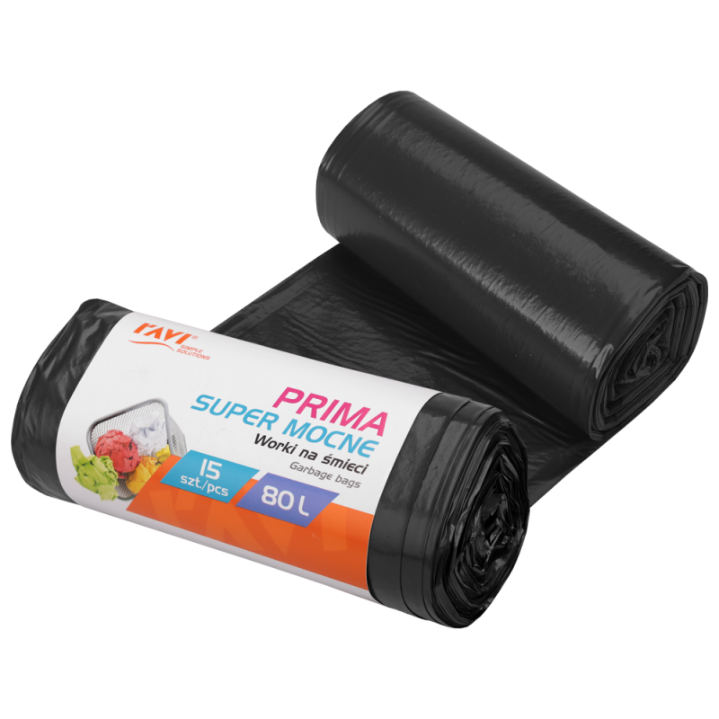 Worki na śmieci Prima 80 L LDPE czarne, 15 szt. 00798