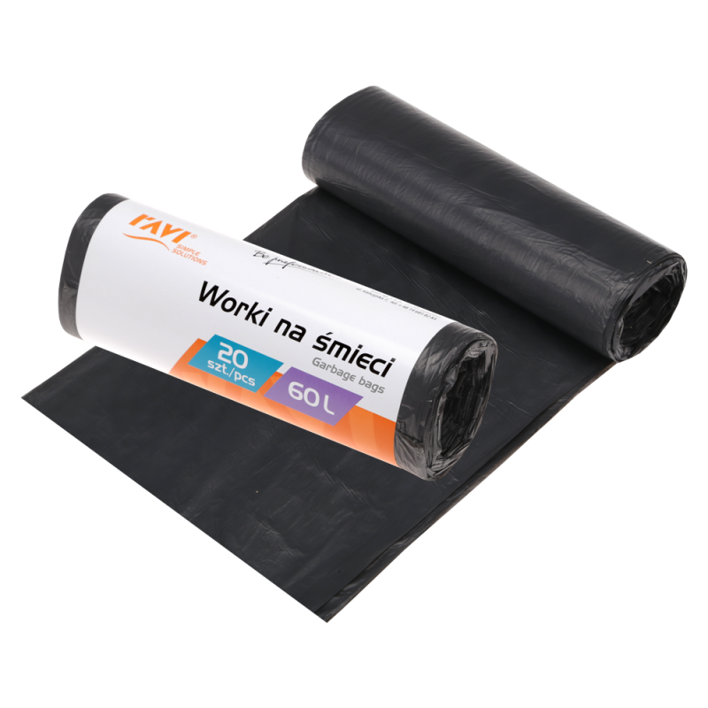 Worki na śmieci 60l 60x80cm 20szt HDPE 00712