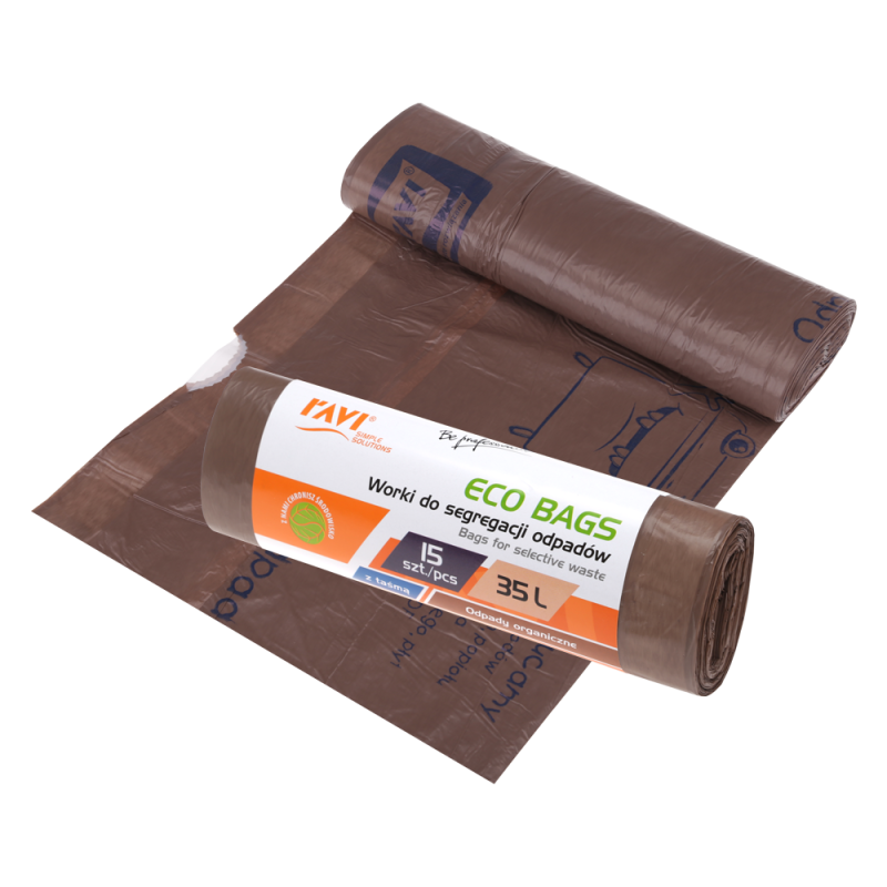 Worki Eco Bags z taśmą 35L, 15 szt. brązowe (odpady organiczne) 00776