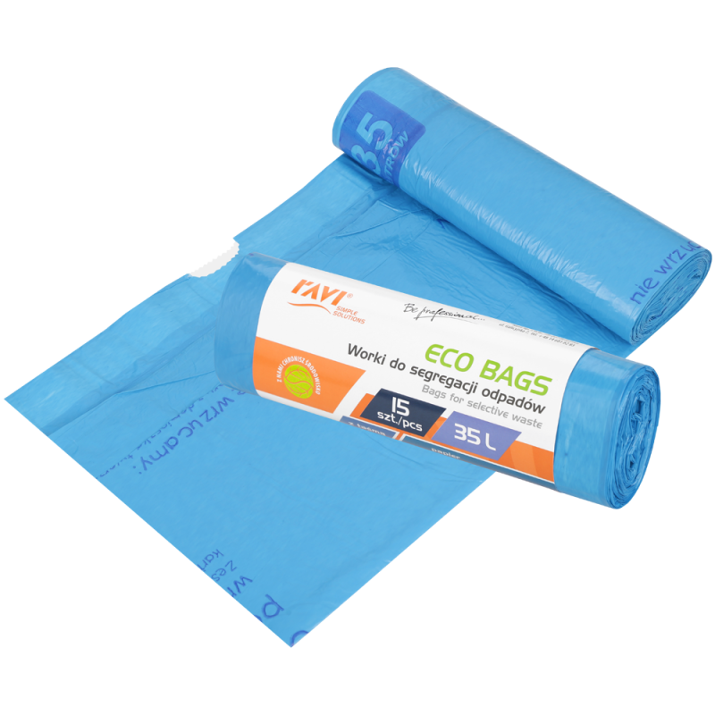 Worki Eco Bags z taśmą 35L, 15 szt., niebieskie (papier) 00773