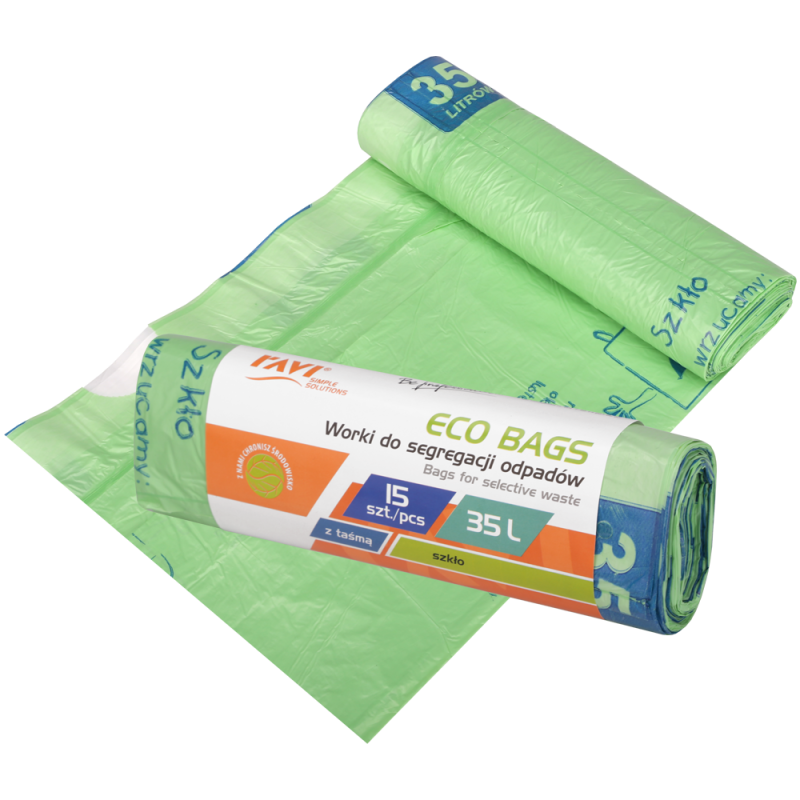Worki Eco Bags z taśmą 35L, 15 szt. zielone (szkło) 000774
