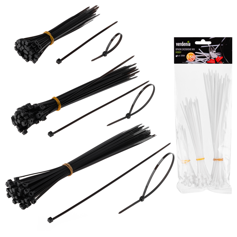 Opaski zaciskowe HOBBY mix 150 sztuk 12984 czarny