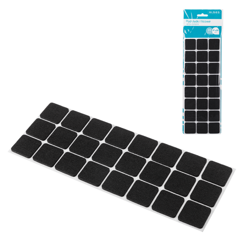 Podkładki filcowe kwadratowe 28x28mm 24 sztuki 29935 czarny