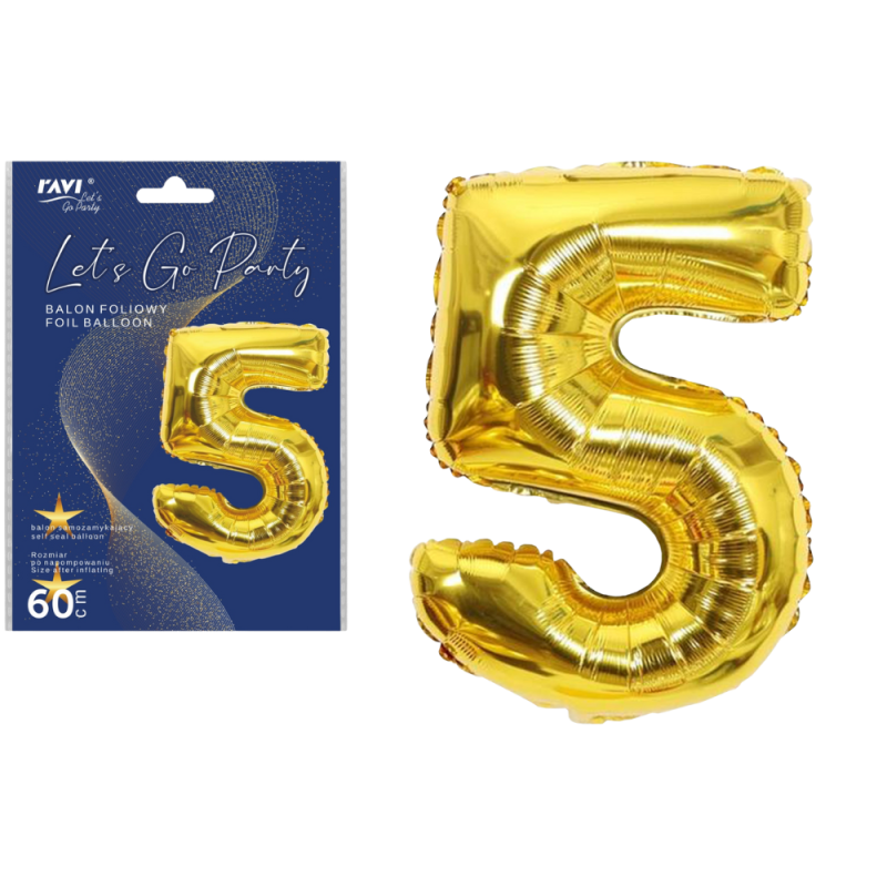 LGP Balon foliowy 60 cm CYFRA 5, 22130 złoty