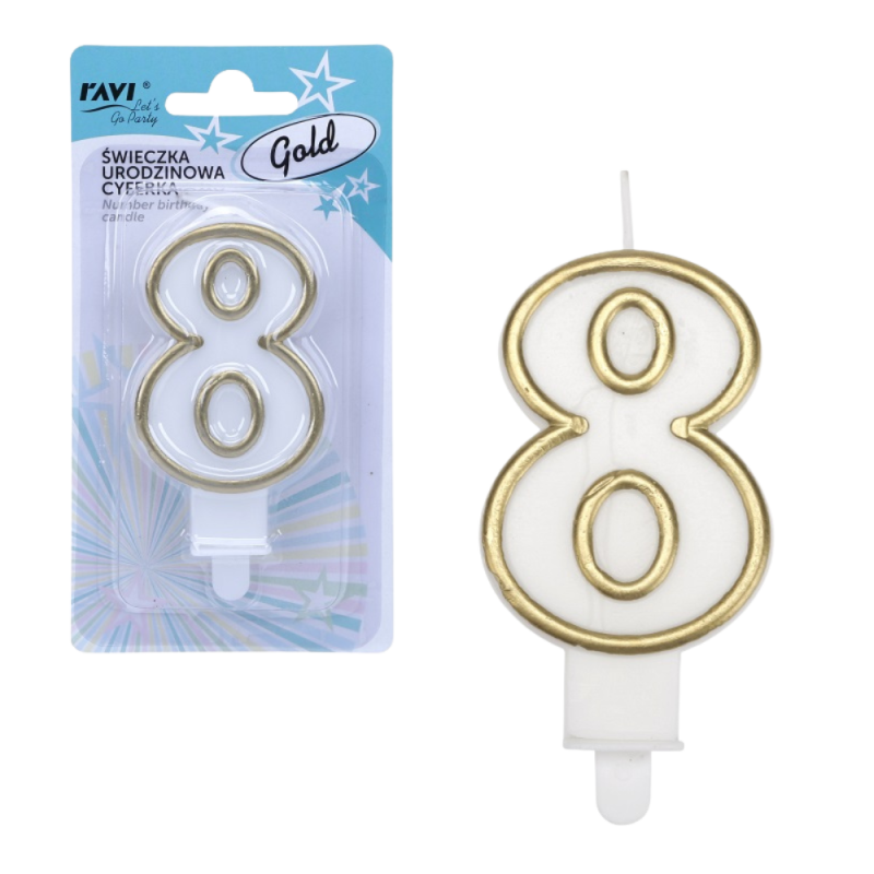 Świeczka urodzinowa GOLD Cyferka 8 62071