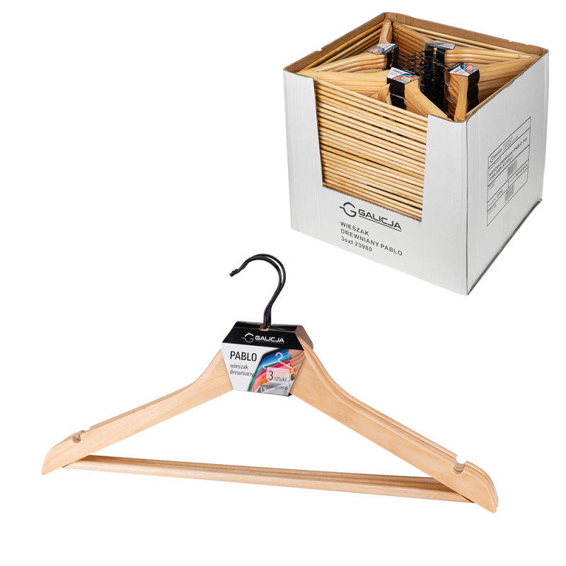 Komplet wieszaków drewnianych PABLO 3 sztuki 23980 (display 50 kompletów)